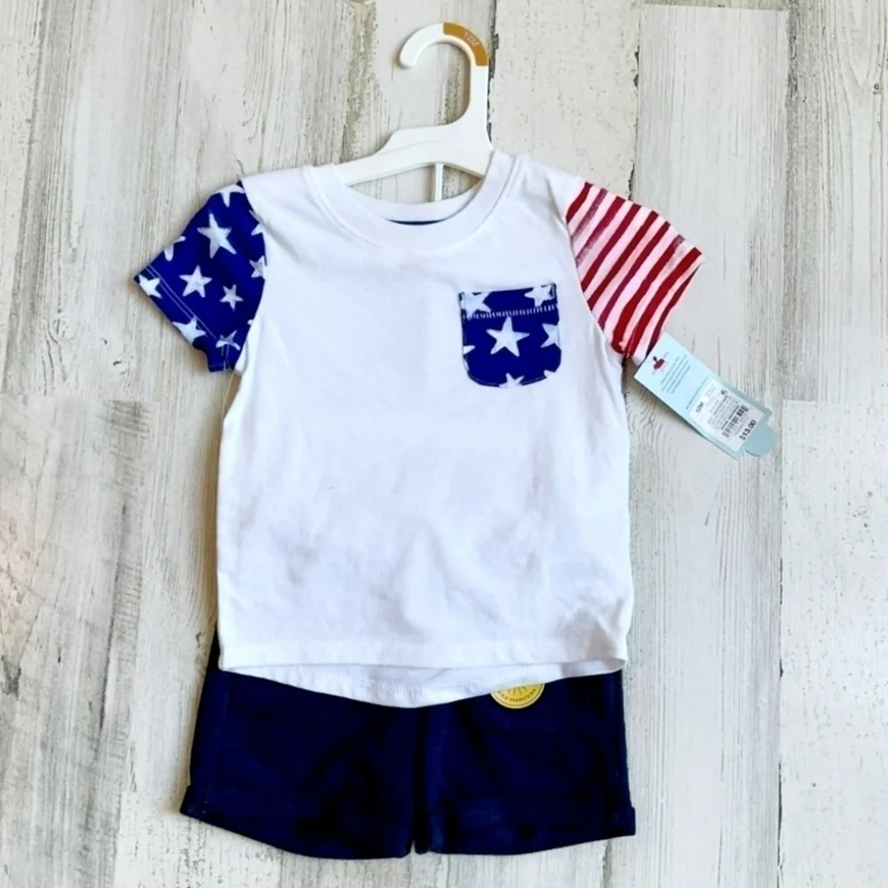 NWT Cat & Jack Patriotic Red White Blue 2 Piece Outfit Toddler 2T American New